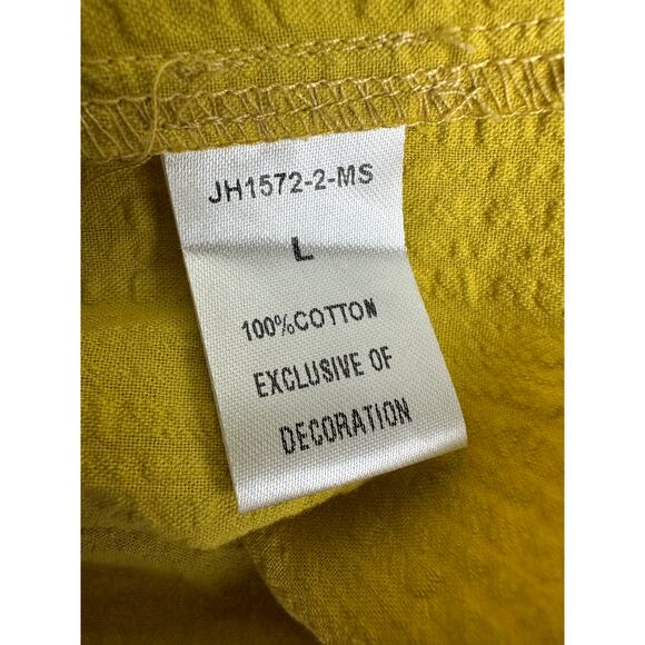 THML Size Large Embroidered Ruffled Mock Neck Top Boho Puff Sleeves Yellow - Picture 8 of 10